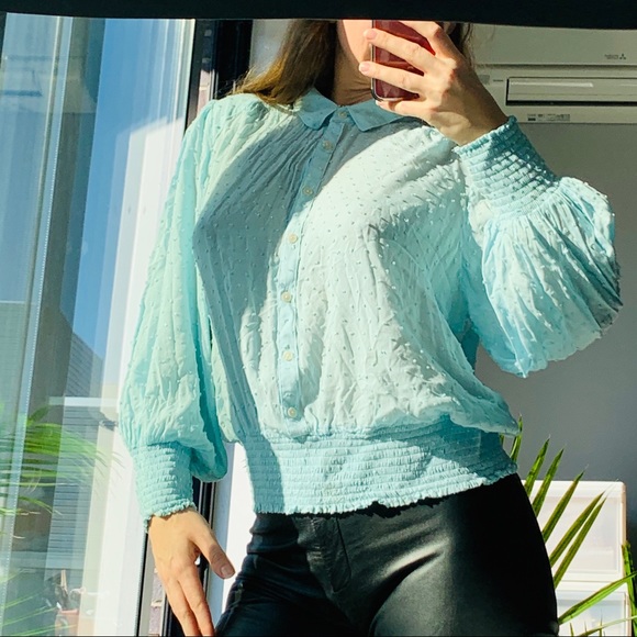 Anthro Maeve Puff Dramatic Sleeves Sky Blue Blouse - Picture 13 of 16